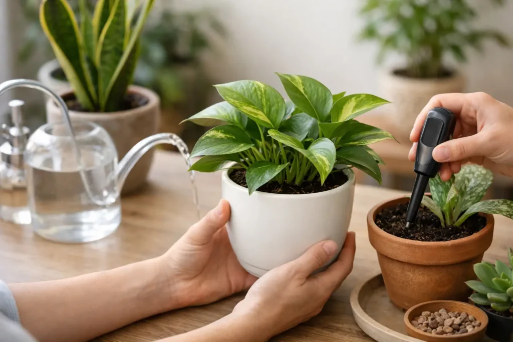 室內植物澆水判斷方法：用盆重與介質告別爛根黃葉