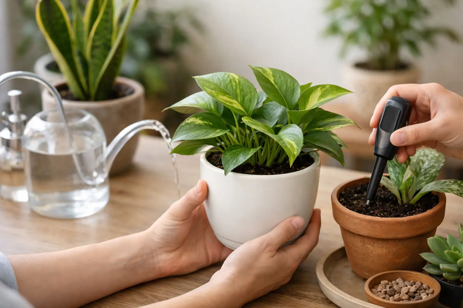 室內植物澆水判斷方法：用盆重與介質告別爛根黃葉